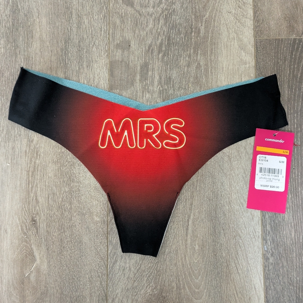 NWT Commando Women's Black Thong with Red 'MRS' Print - Size S/M